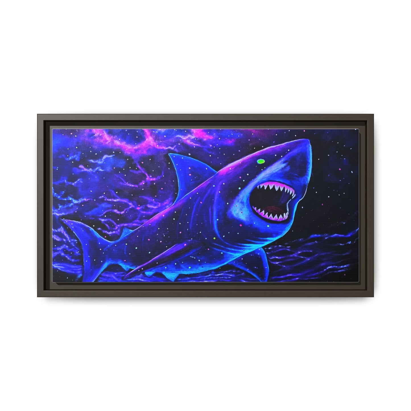 Neon Galaxy Shark Matte Canvas Framed Wall Art