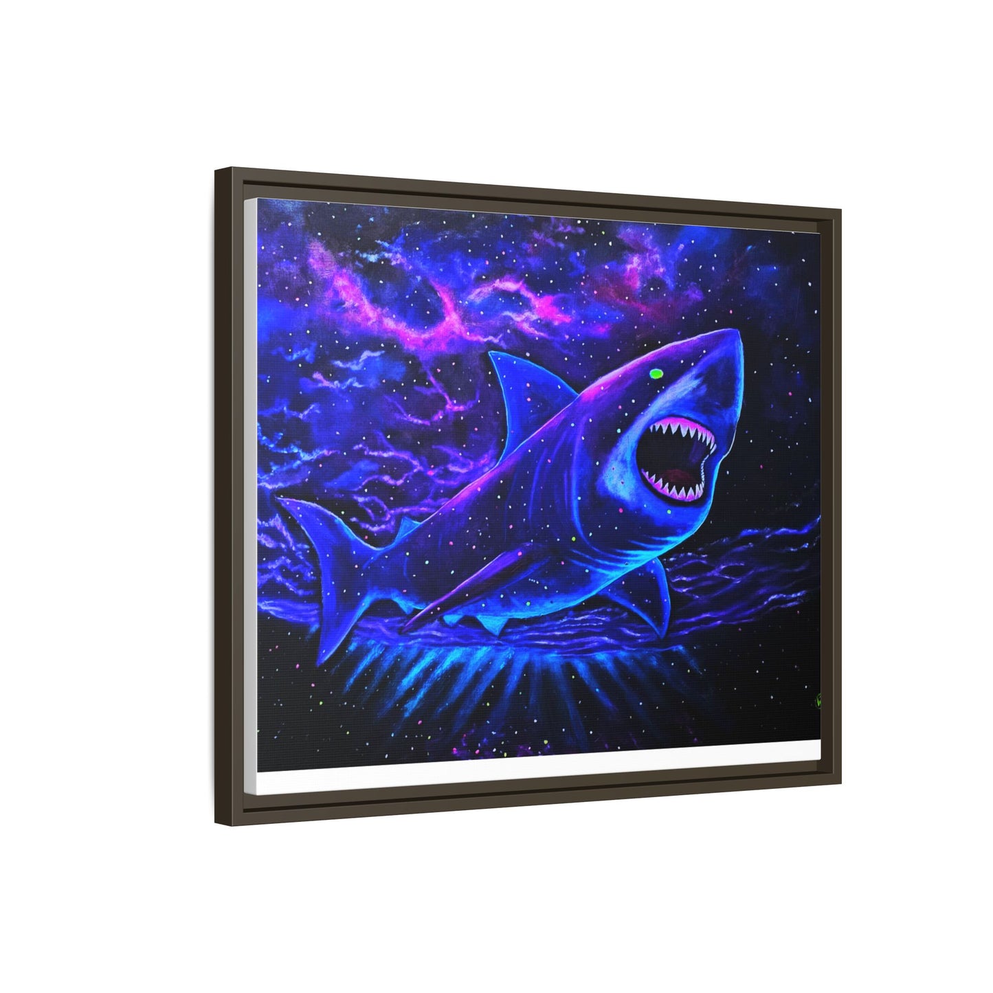 Neon Galaxy Shark Matte Canvas Framed Wall Art