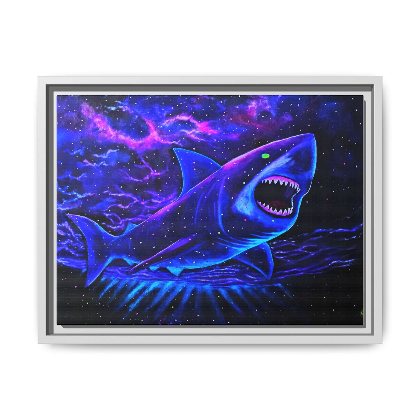 Neon Galaxy Shark Matte Canvas Framed Wall Art