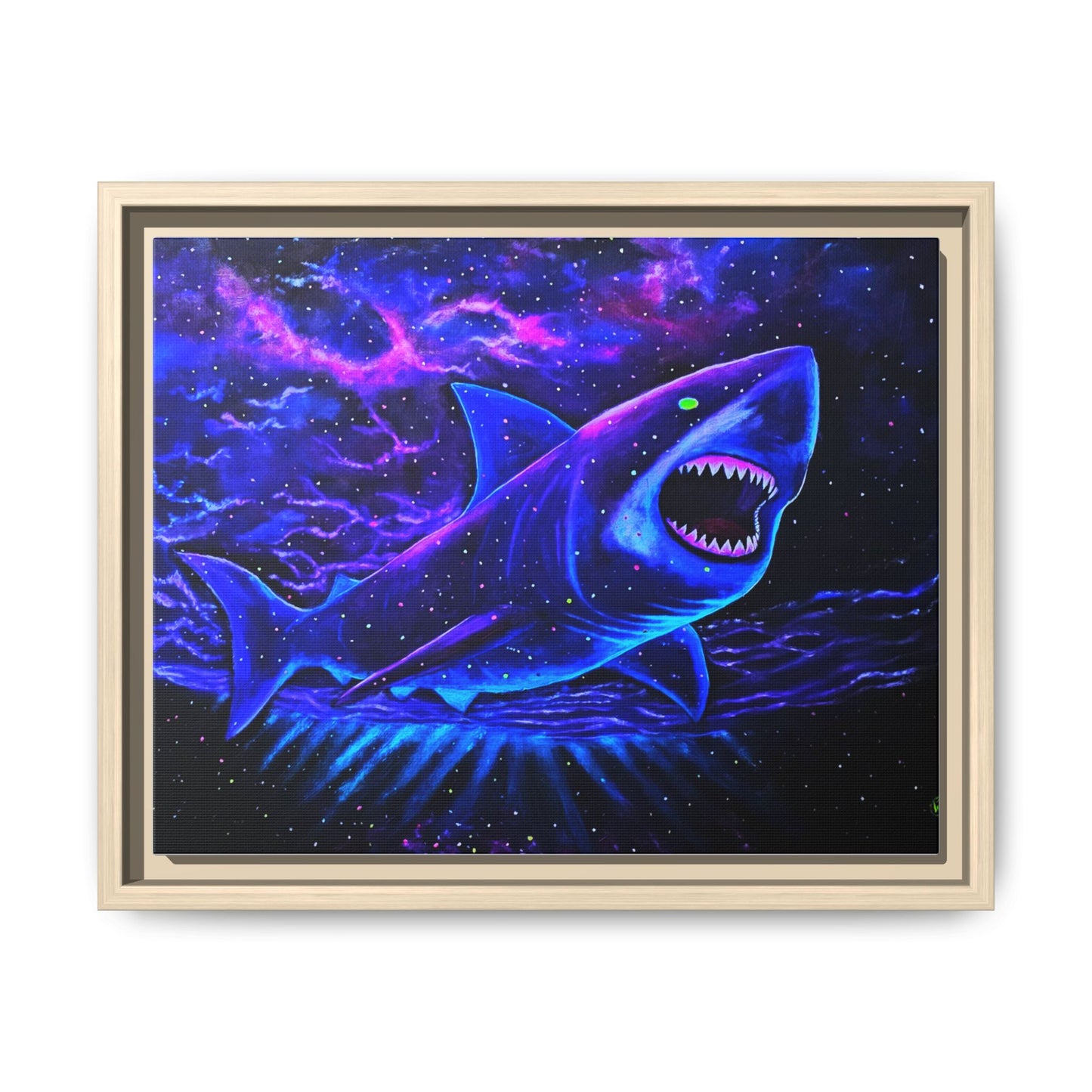 Neon Galaxy Shark Matte Canvas Framed Wall Art