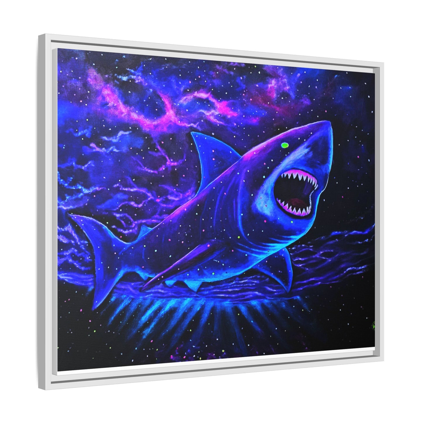 Neon Galaxy Shark Matte Canvas Framed Wall Art