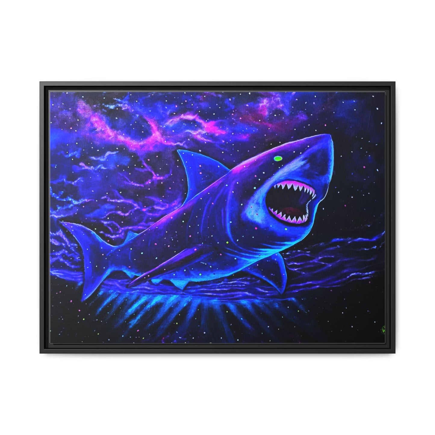 Neon Galaxy Shark Matte Canvas Framed Wall Art