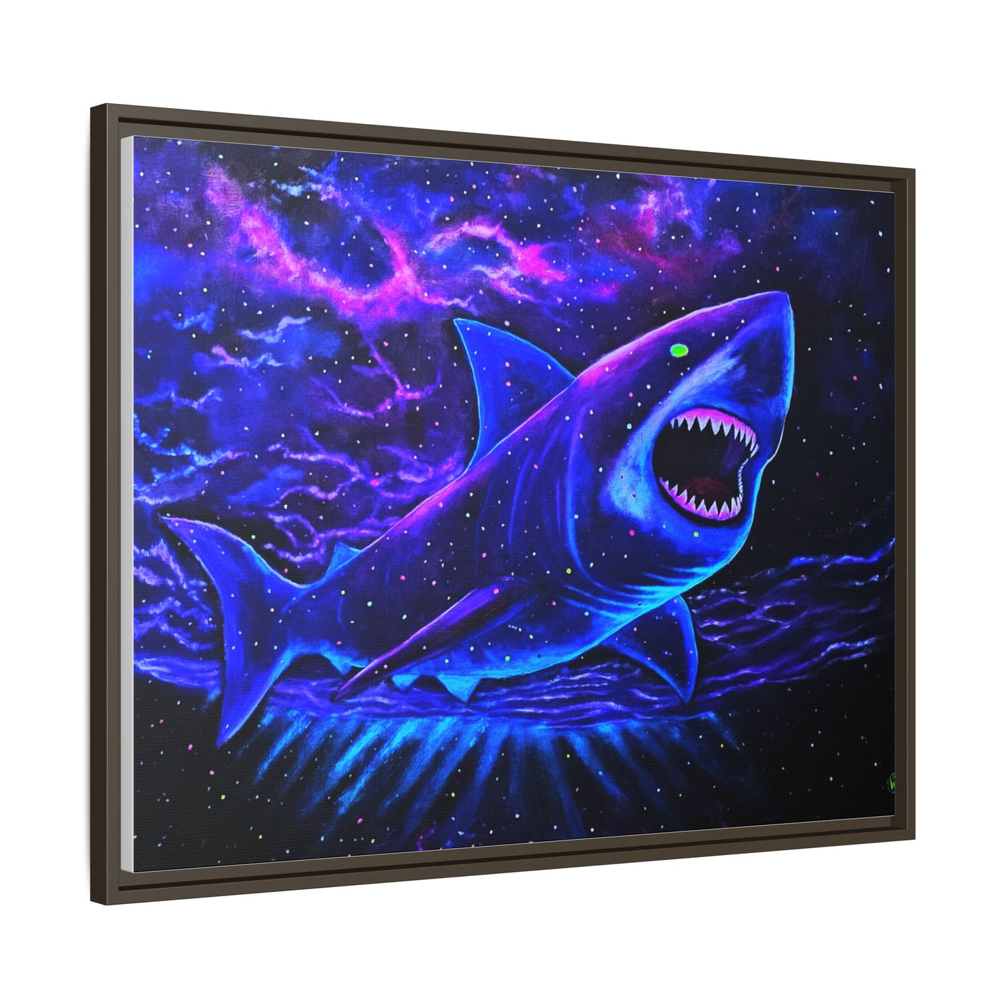 Neon Galaxy Shark Matte Canvas Framed Wall Art