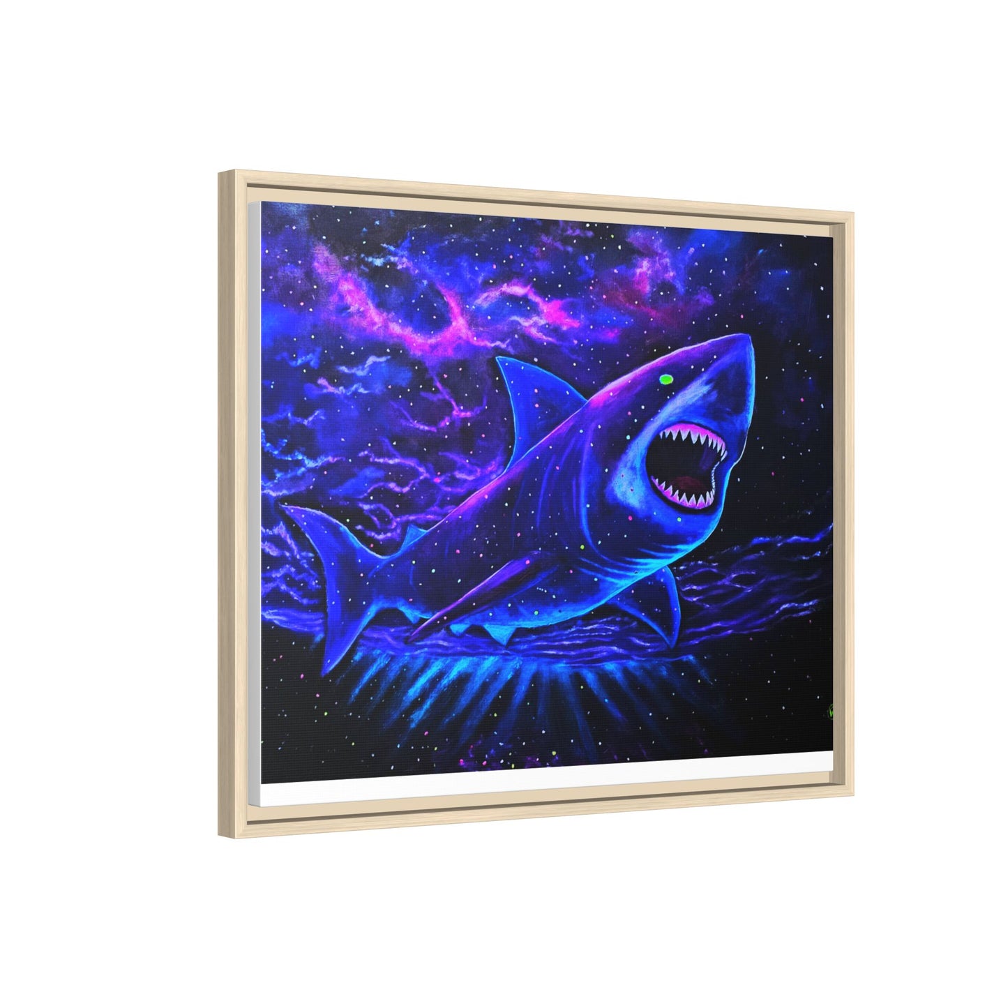 Neon Galaxy Shark Matte Canvas Framed Wall Art
