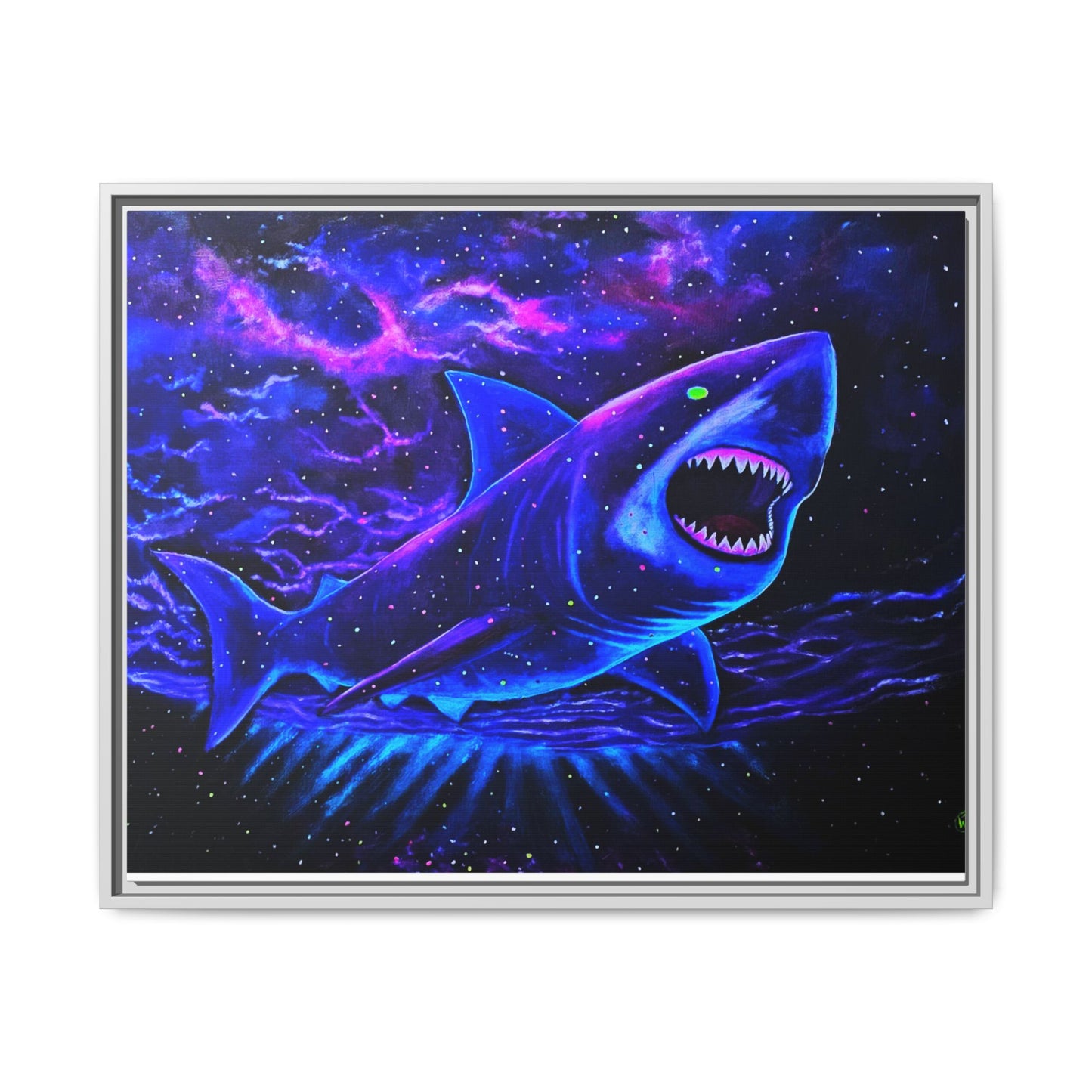 Neon Galaxy Shark Matte Canvas Framed Wall Art
