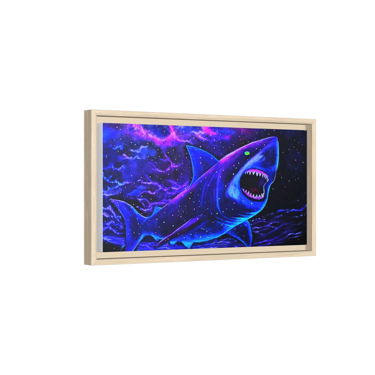 Neon Galaxy Shark Matte Canvas Framed Wall Art