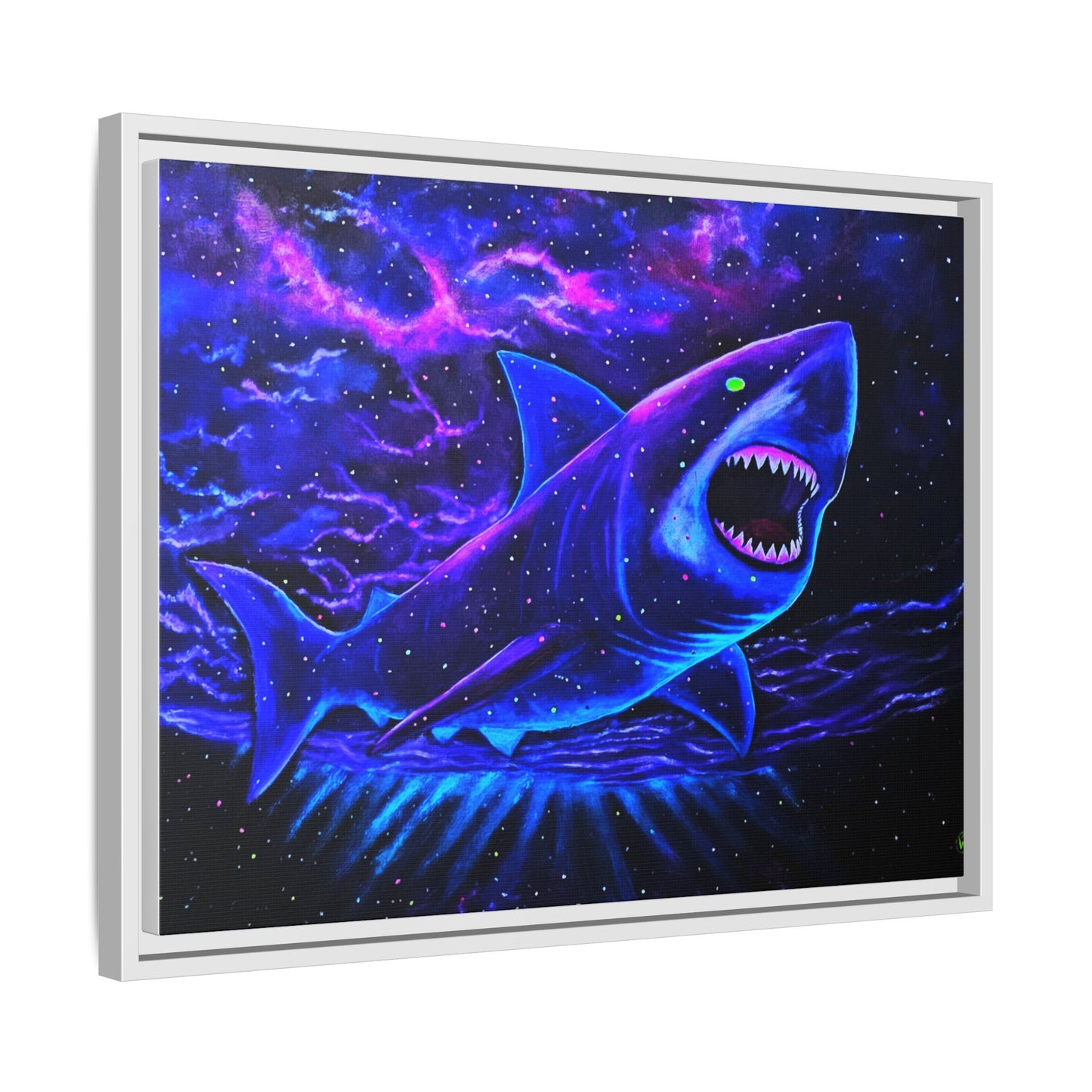 Neon Galaxy Shark Matte Canvas Framed Wall Art