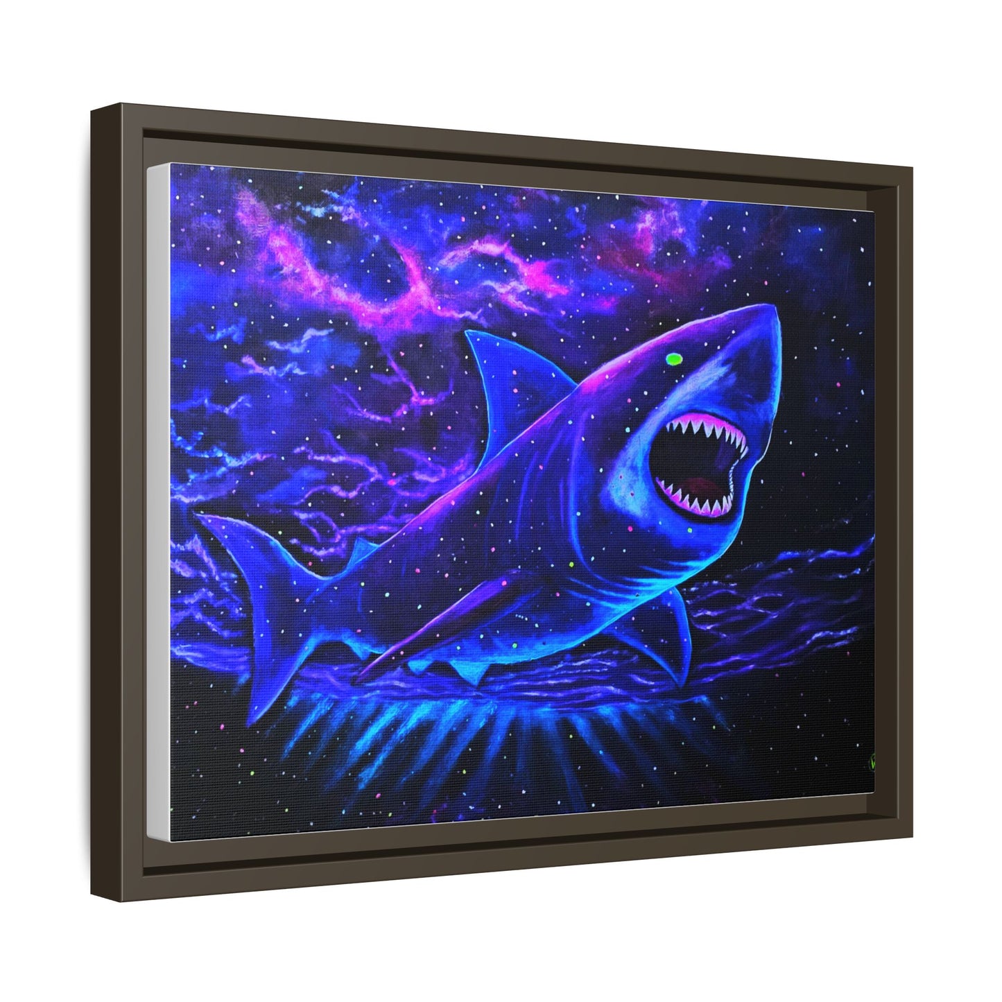 Neon Galaxy Shark Matte Canvas Framed Wall Art