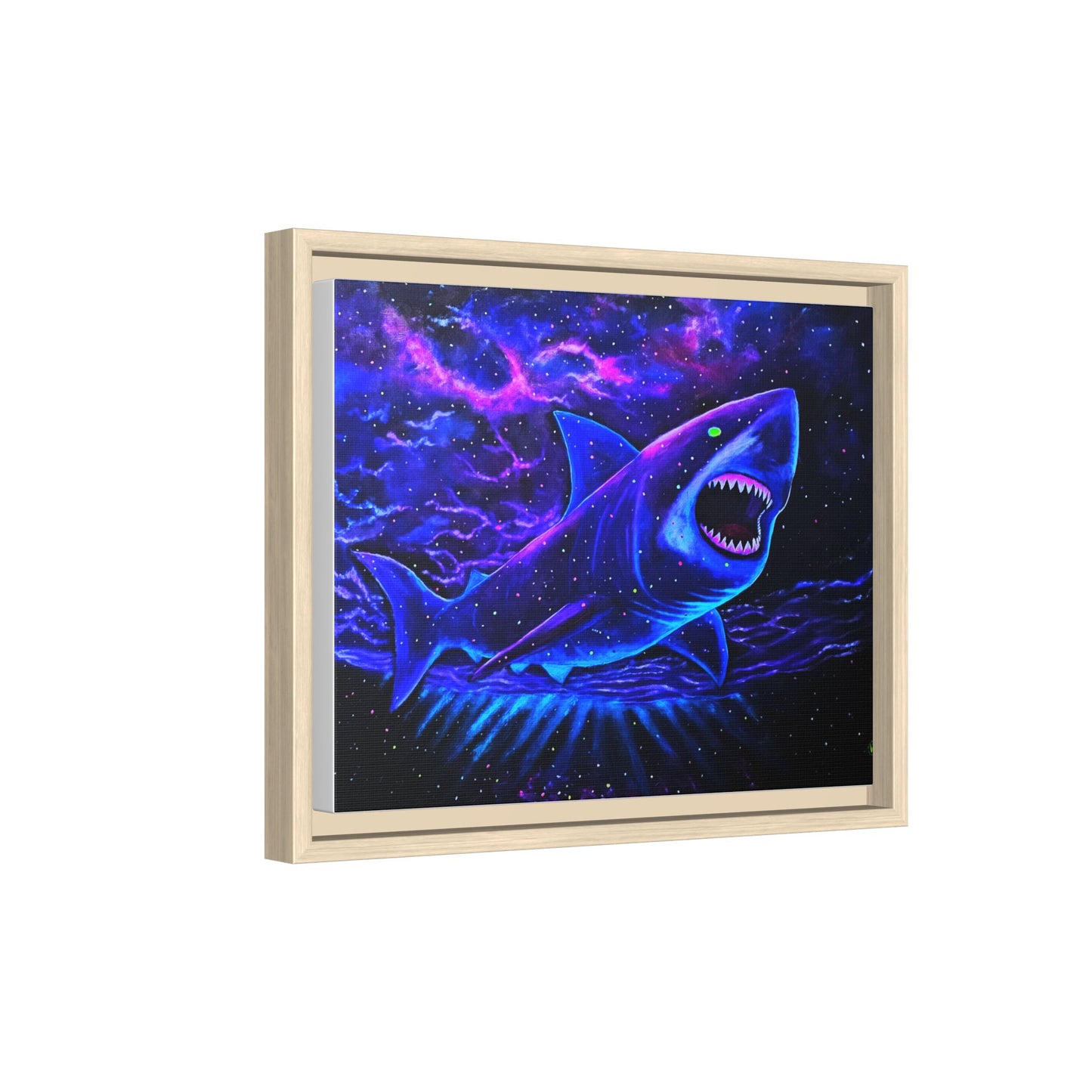 Neon Galaxy Shark Matte Canvas Framed Wall Art