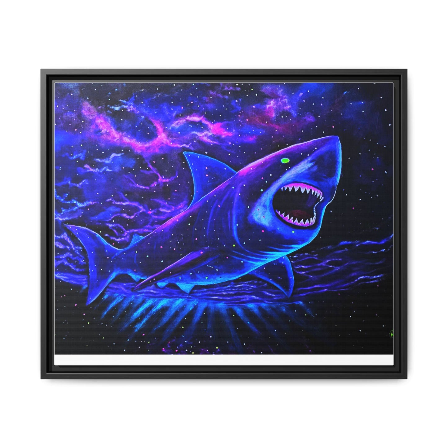 Neon Galaxy Shark Matte Canvas Framed Wall Art