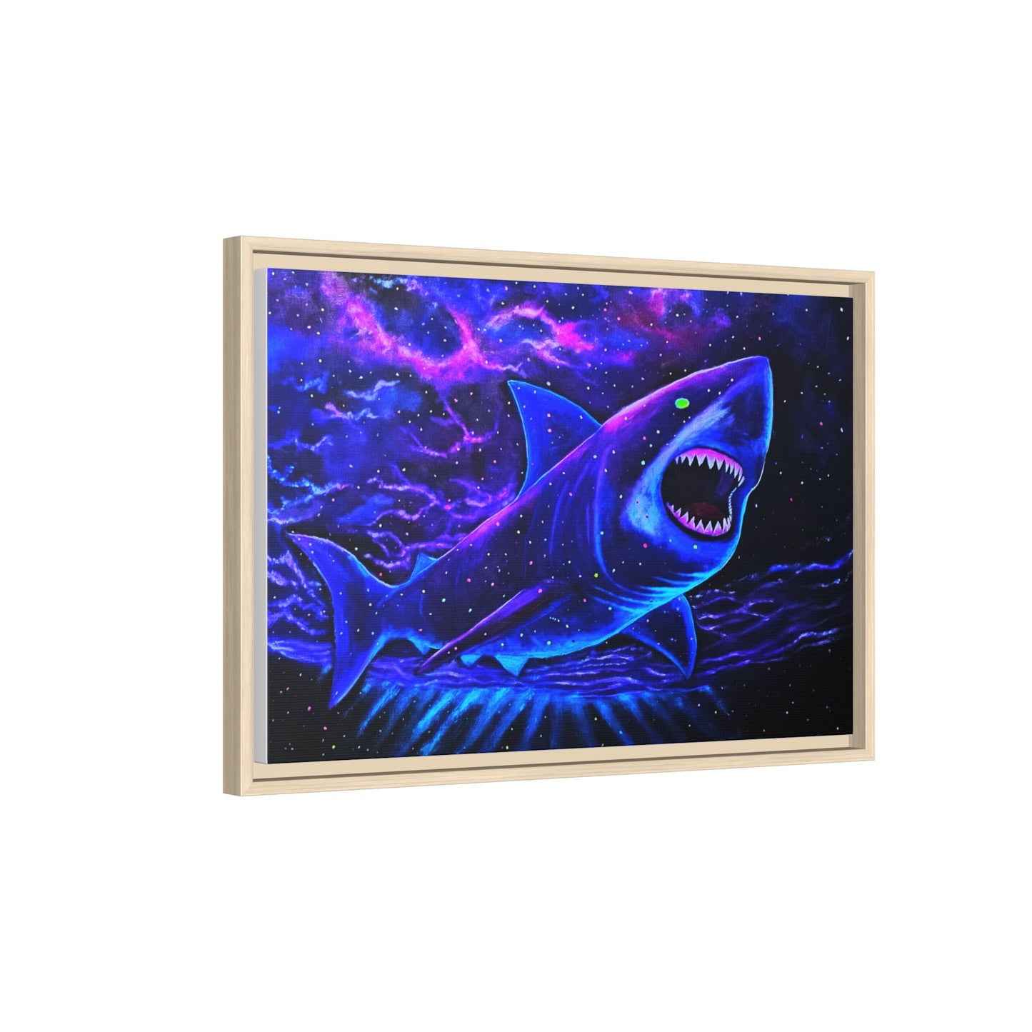 Neon Galaxy Shark Matte Canvas Framed Wall Art