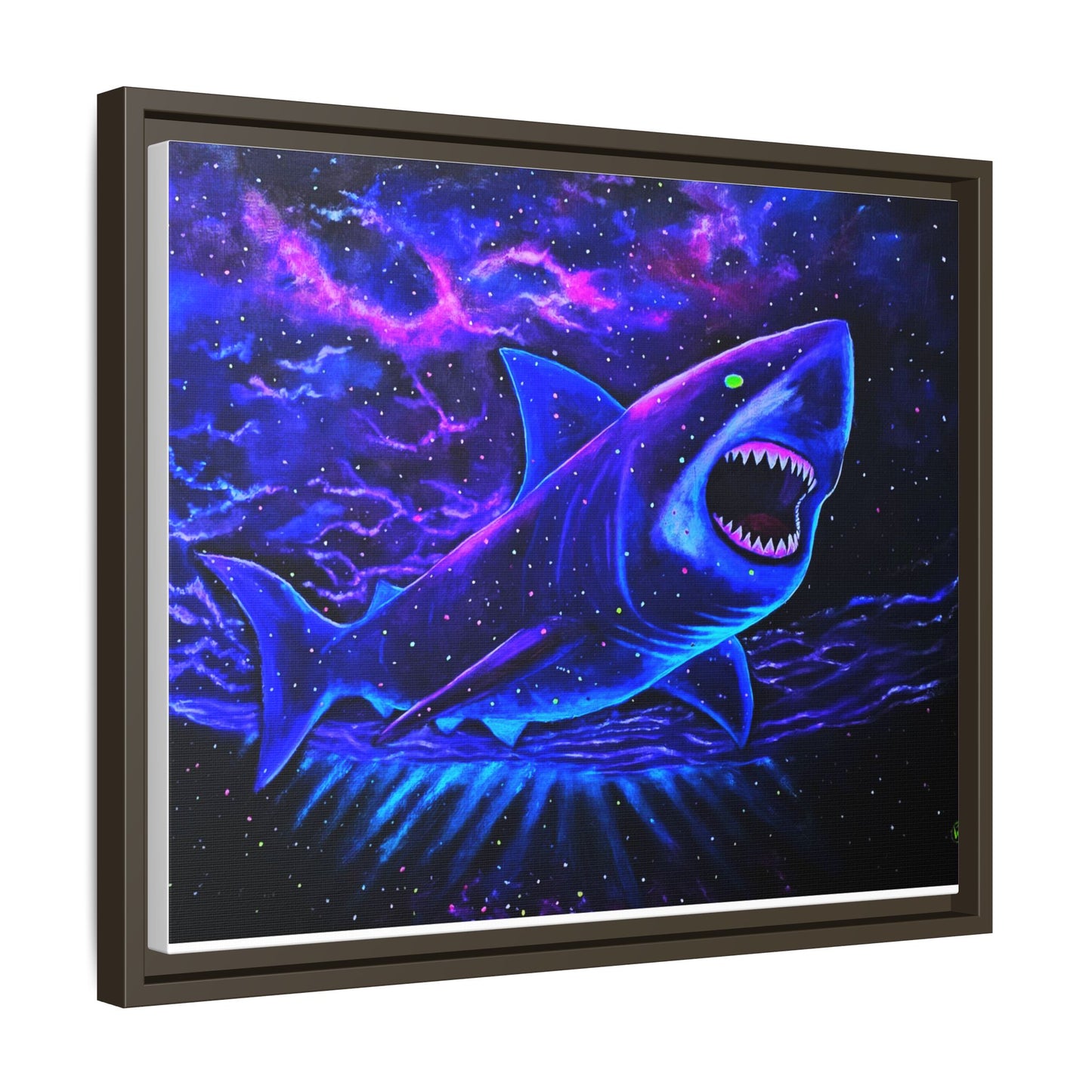Neon Galaxy Shark Matte Canvas Framed Wall Art