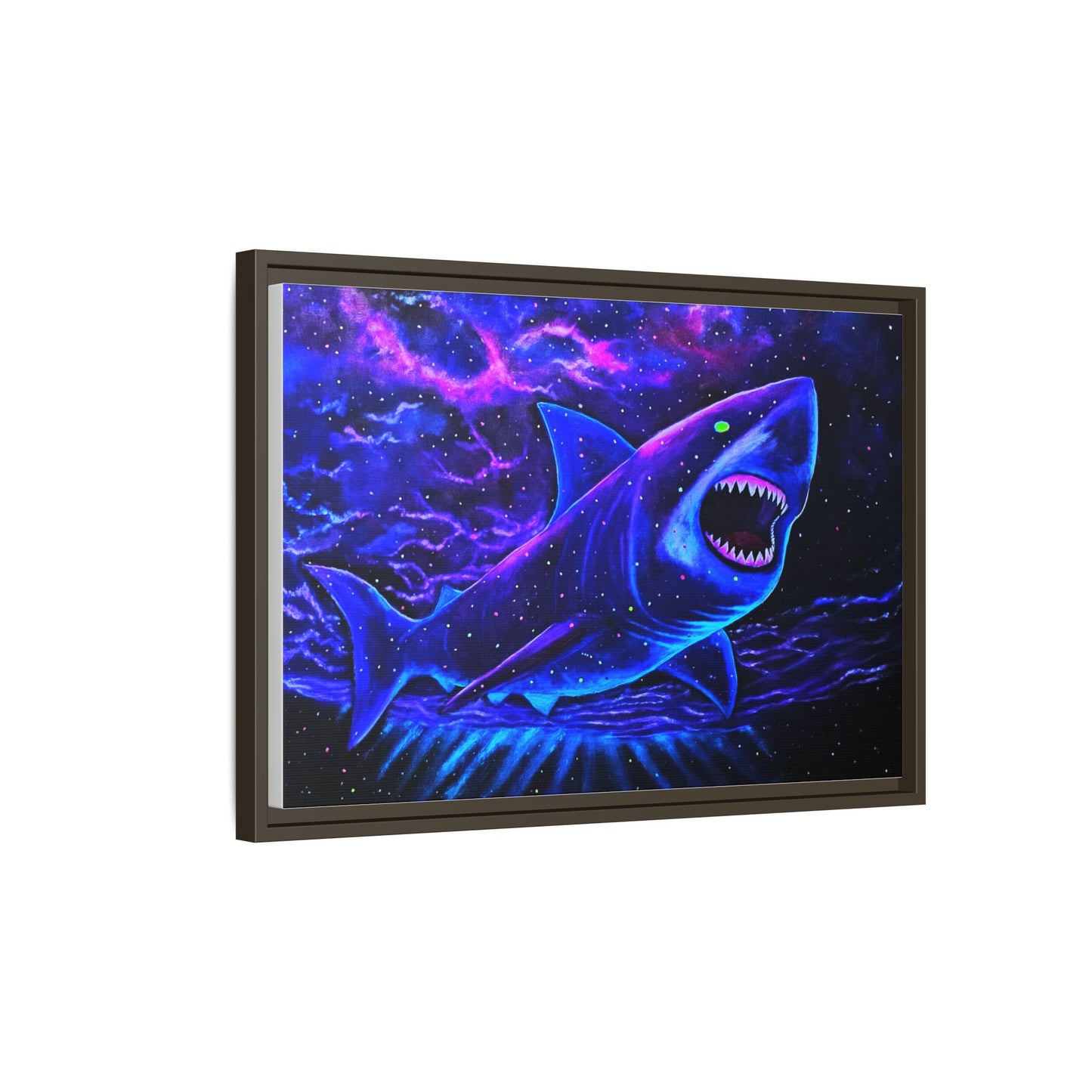 Neon Galaxy Shark Matte Canvas Framed Wall Art