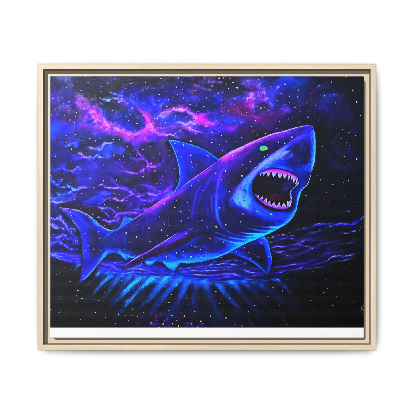 Neon Galaxy Shark Matte Canvas Framed Wall Art