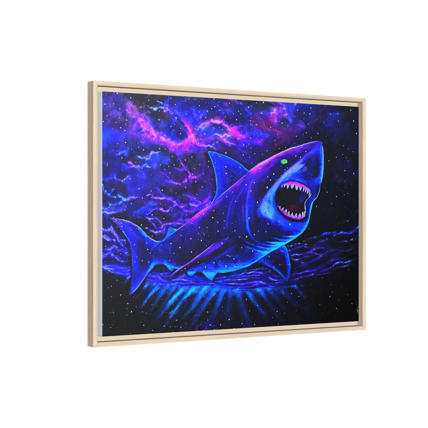Neon Galaxy Shark Matte Canvas Framed Wall Art