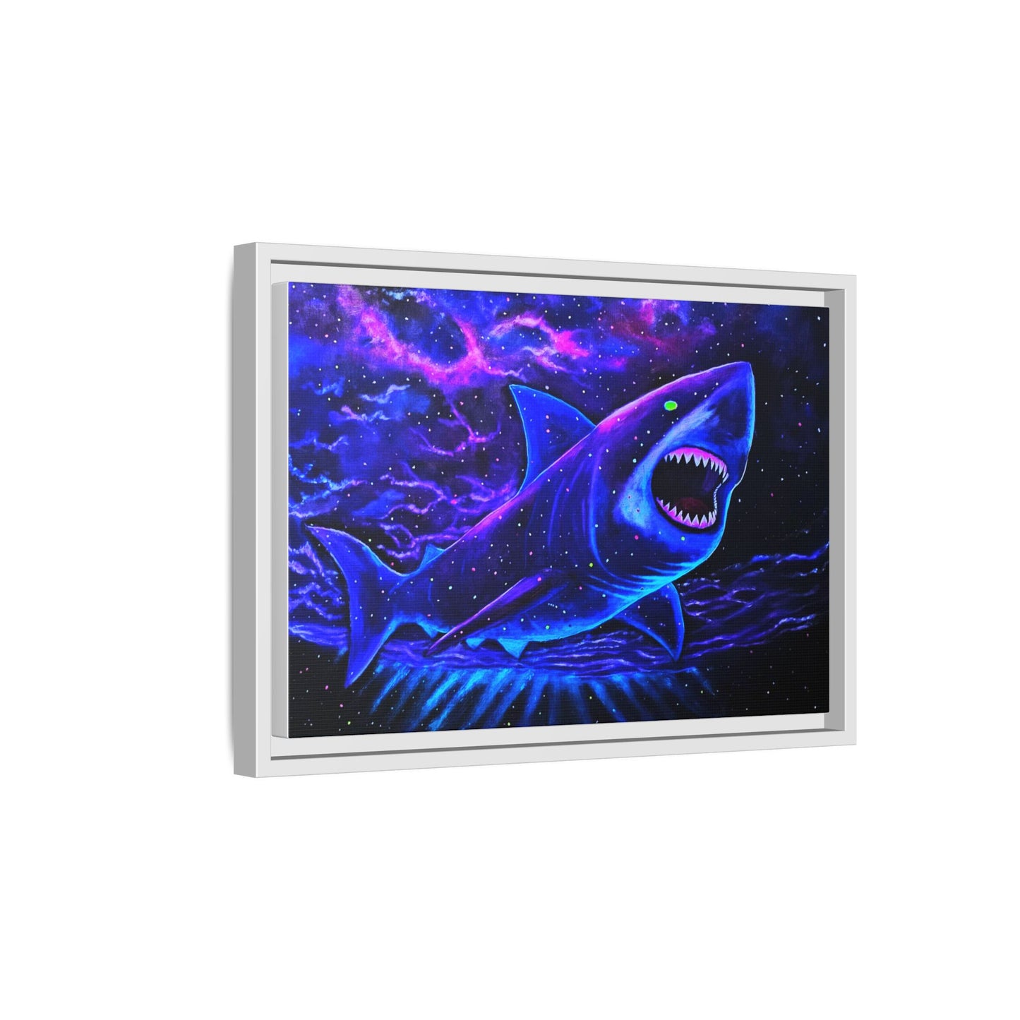 Neon Galaxy Shark Matte Canvas Framed Wall Art