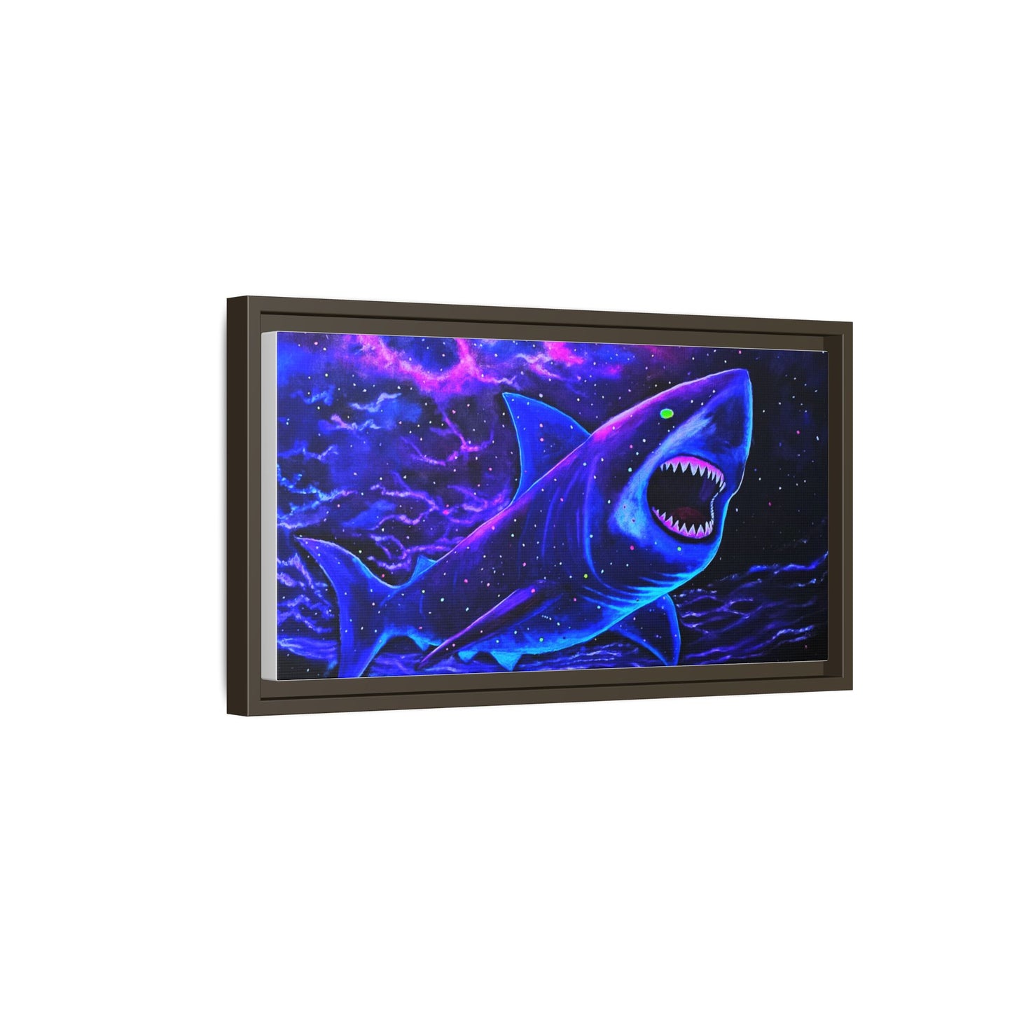 Neon Galaxy Shark Matte Canvas Framed Wall Art