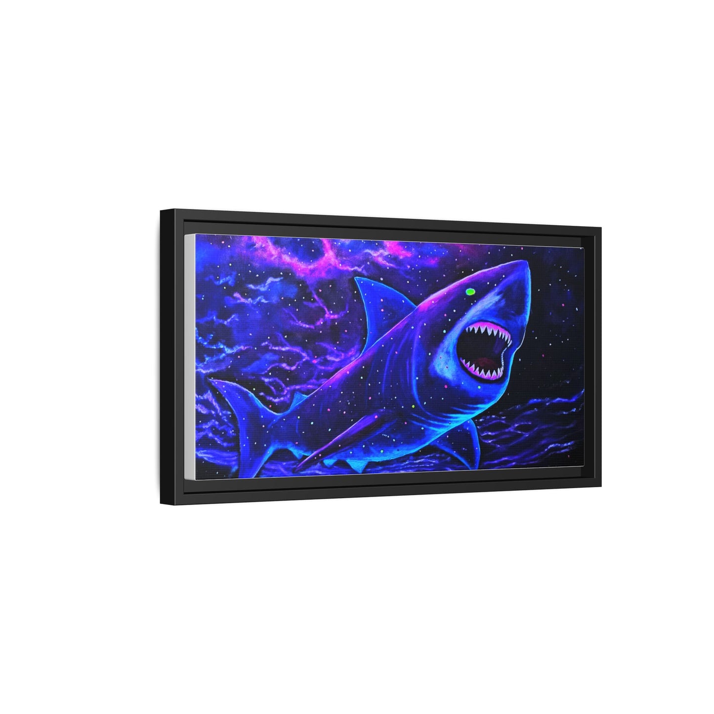 Neon Galaxy Shark Matte Canvas Framed Wall Art
