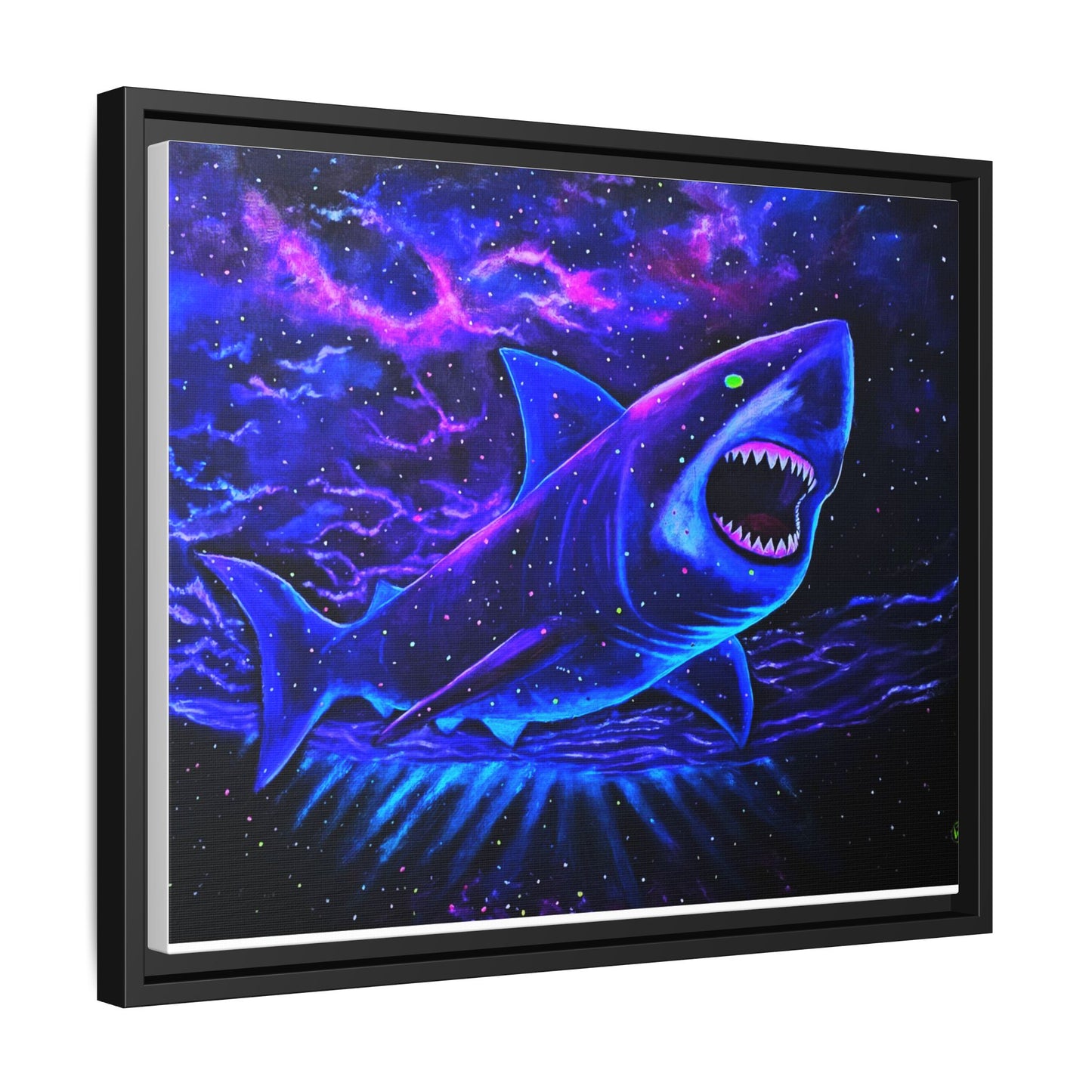 Neon Galaxy Shark Matte Canvas Framed Wall Art