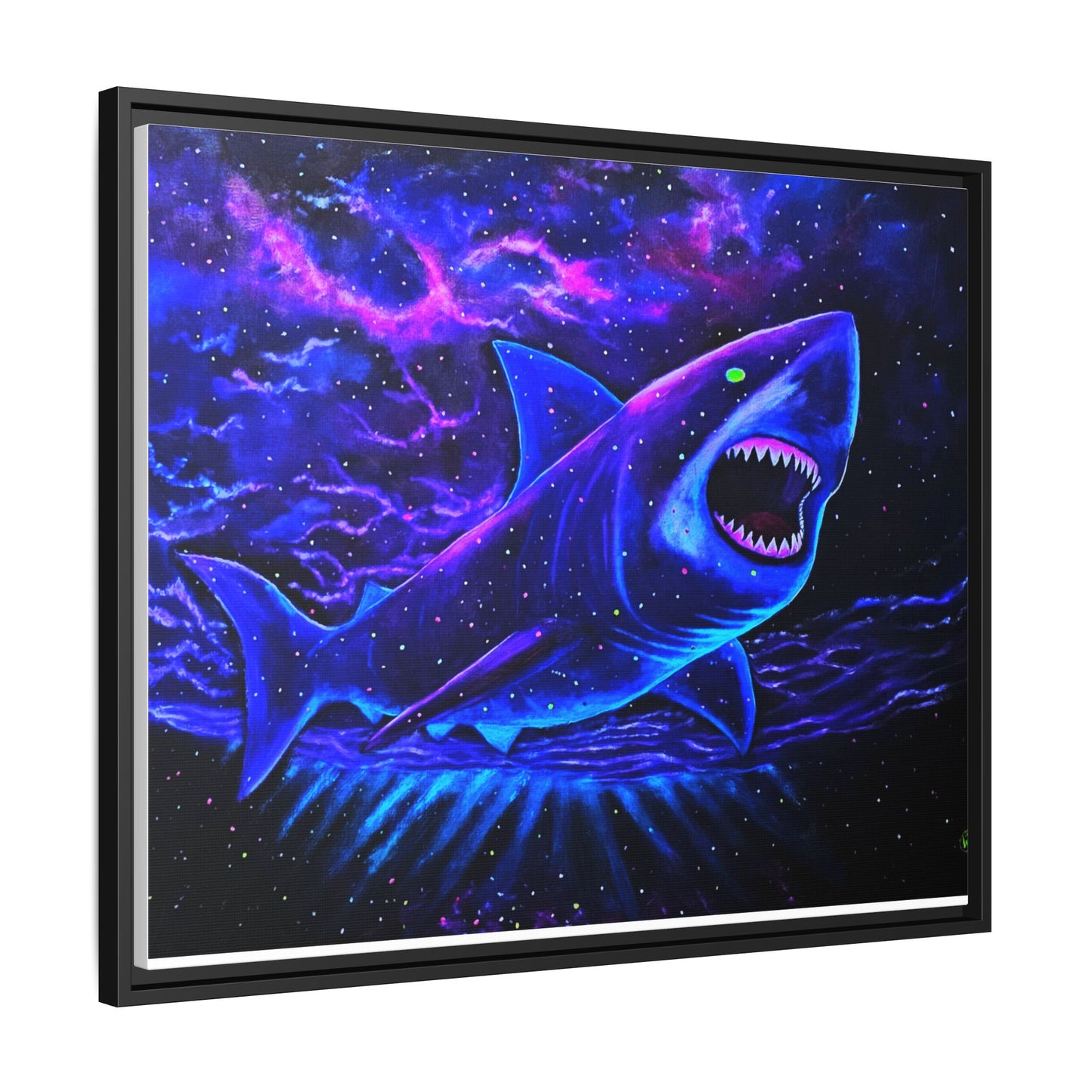 Neon Galaxy Shark Matte Canvas Framed Wall Art