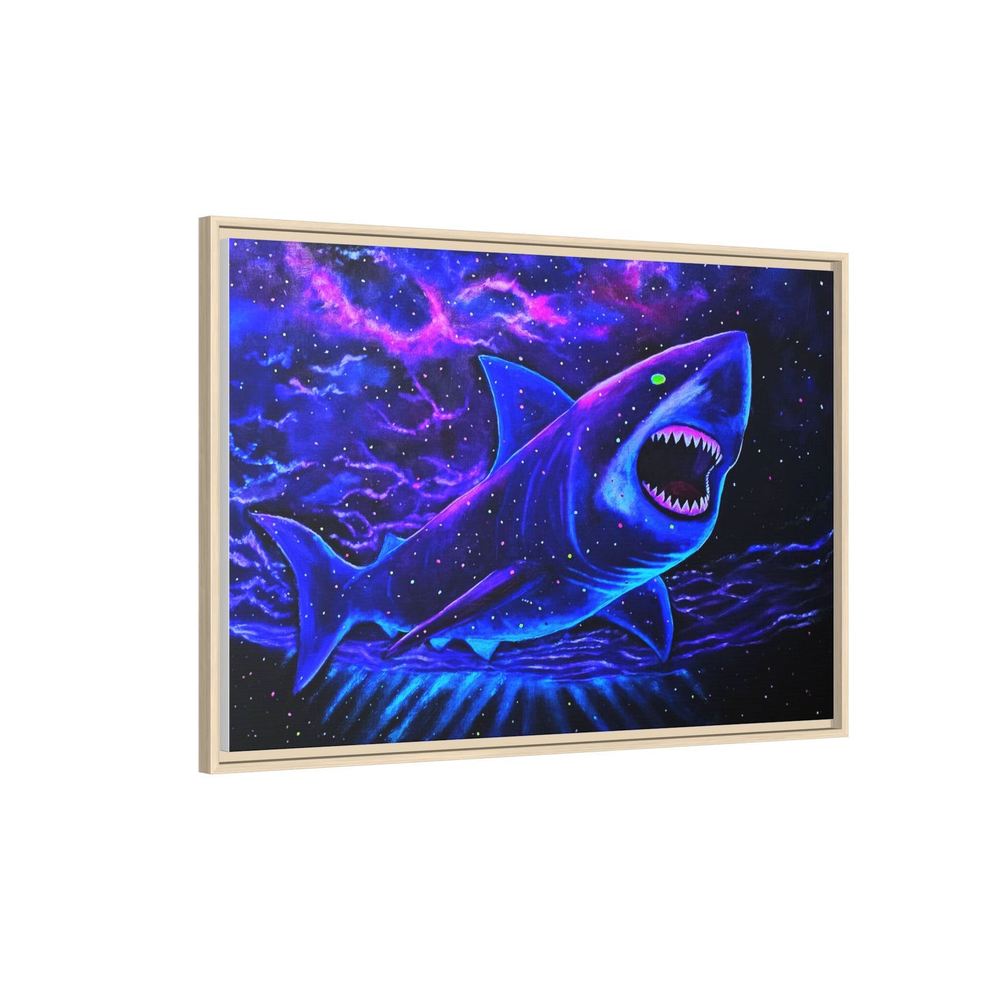 Neon Galaxy Shark Matte Canvas Framed Wall Art