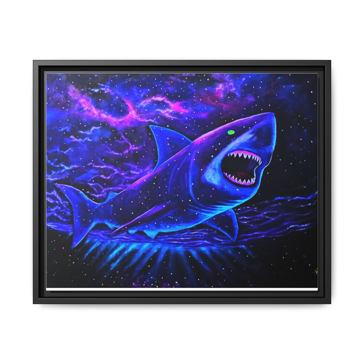 Neon Galaxy Shark Matte Canvas Framed Wall Art