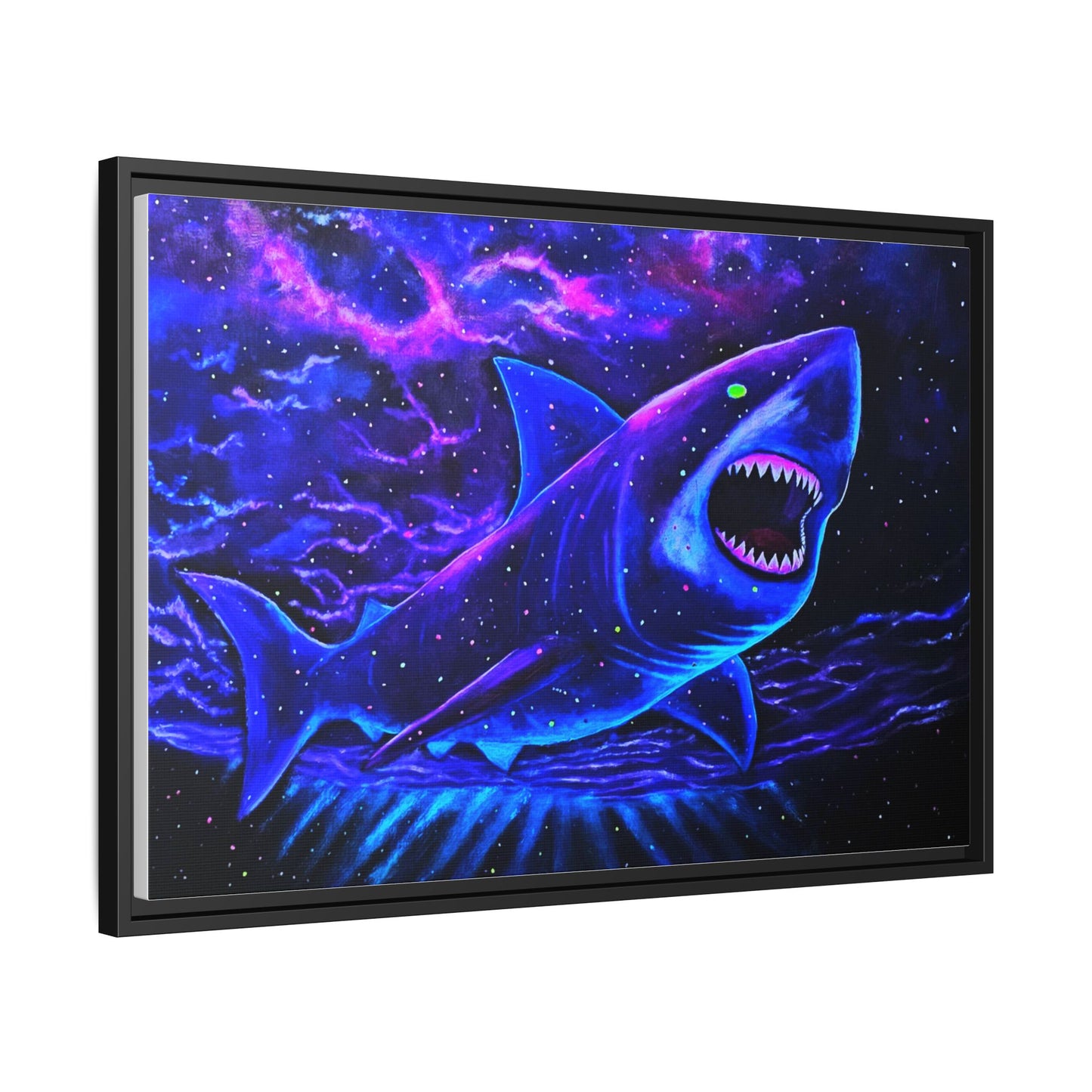 Neon Galaxy Shark Matte Canvas Framed Wall Art