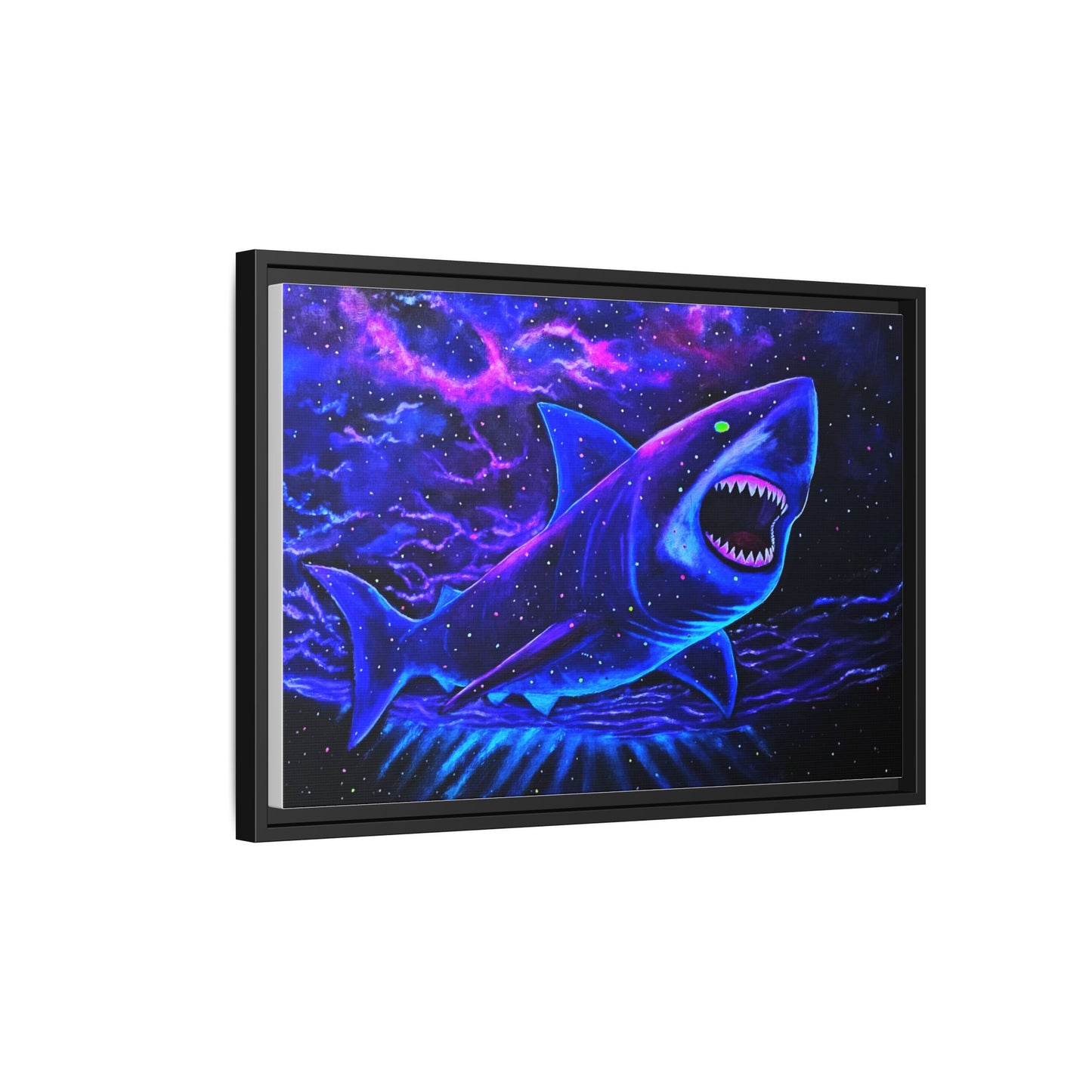 Neon Galaxy Shark Matte Canvas Framed Wall Art