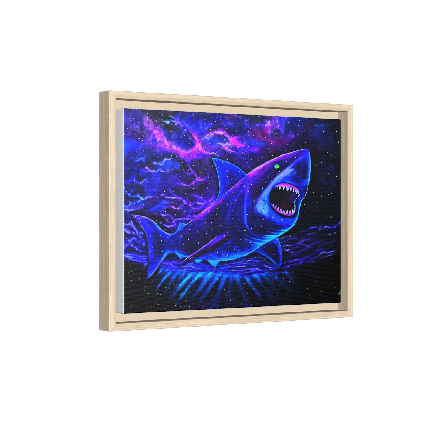 Neon Galaxy Shark Matte Canvas Framed Wall Art