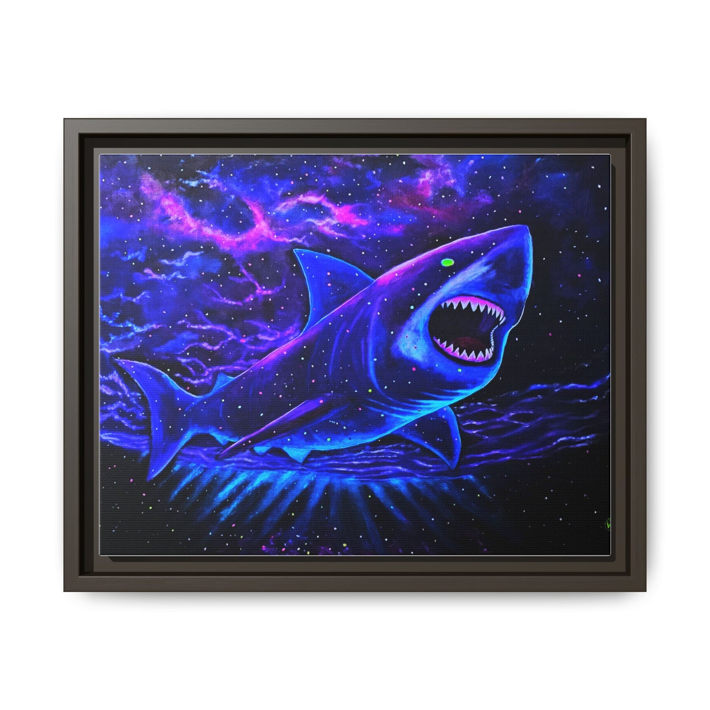 Neon Galaxy Shark Matte Canvas Framed Wall Art