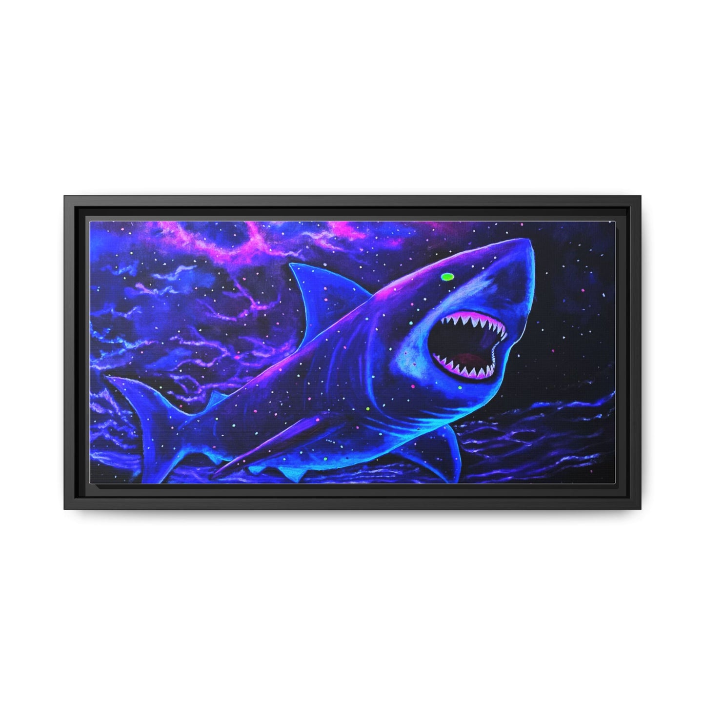 Neon Galaxy Shark Matte Canvas Framed Wall Art