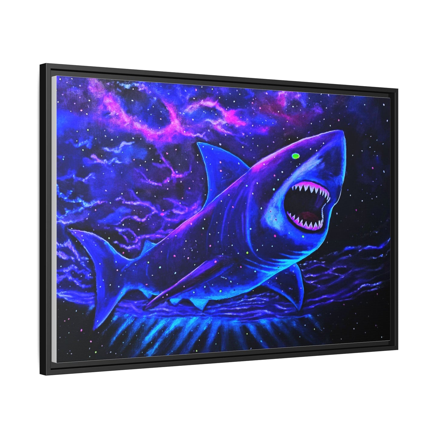 Neon Galaxy Shark Matte Canvas Framed Wall Art