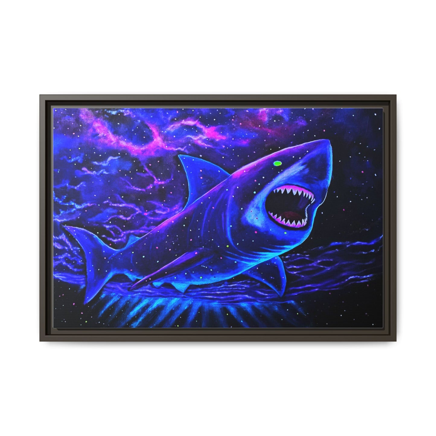 Neon Galaxy Shark Matte Canvas Framed Wall Art